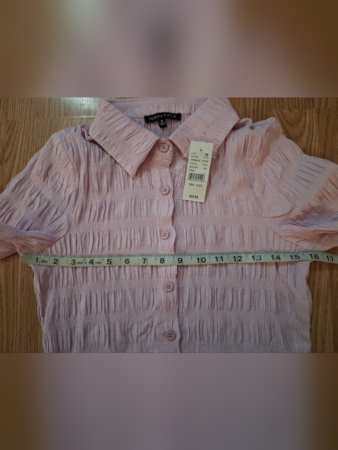 Nwt Kendall + Kylie Smocked Collared Crop Top. Womens Size Small. Pale Pink — image 4 of 8